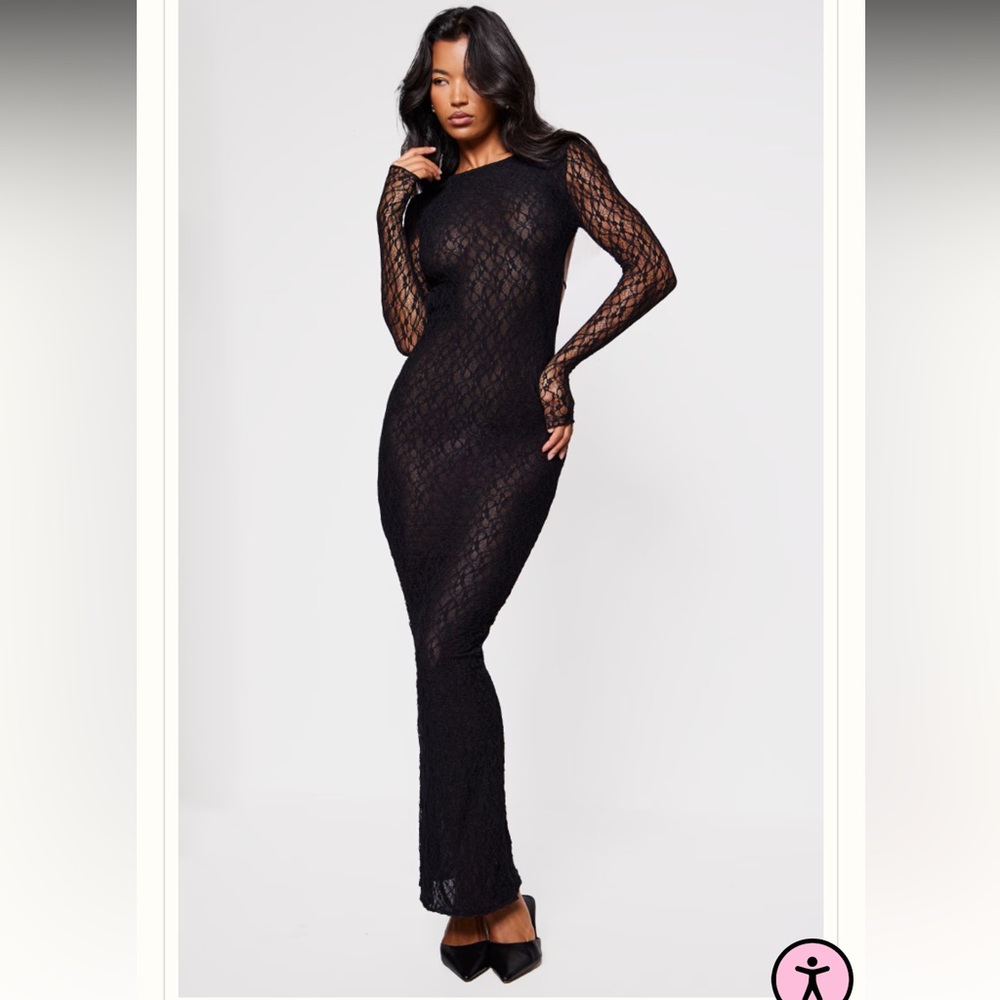 PrettyLittleThing BLACK LACE BACKLESS LONG SLEEVE MAXI DRESS